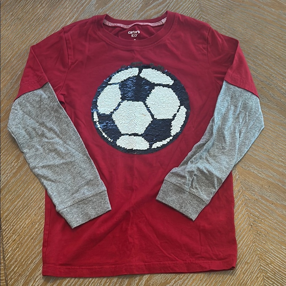 Carter's Red and Gray Long Sleeve Soccer Tee